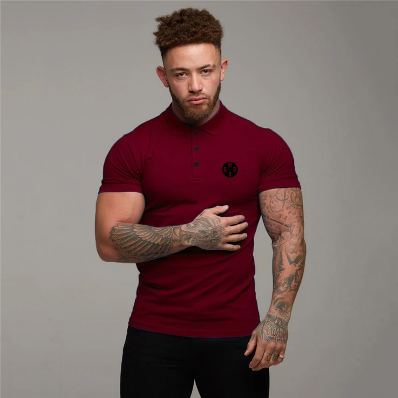 New Arrival Summer Polo Short Sleeve T-Shirt  Men Gym Clothing  Fitness Slim Sports  Cotton T-shirt Fashion Printed Tees Tops