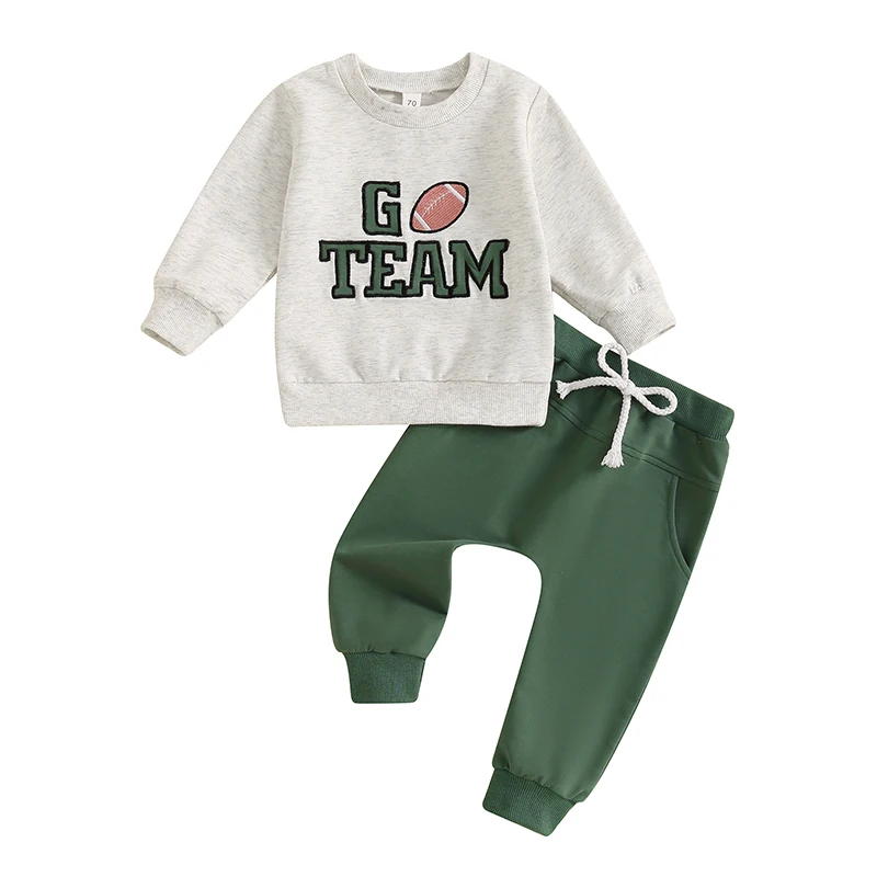 Toddler Boy Fall Winter Outfits Football Baby Clothes Long Sleeve Sweatshirt Tops Pants Set 0 6 12 18 24 Months 3T