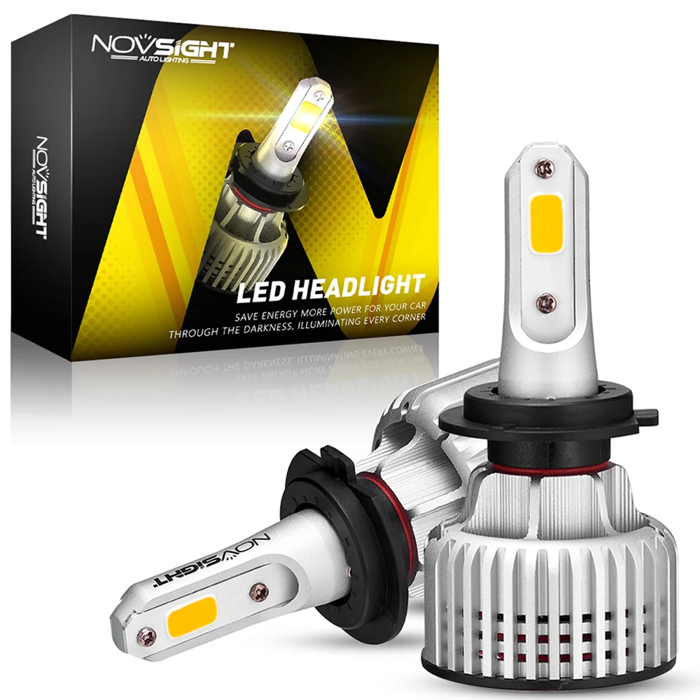 NOVSIGHT Led H7 Bulb Car Headlight Bulbs 3000K Yellow H1 H3 H4 H11 H8 H9 H13 9005 9006 9007 10000LM Mini Size Auto Accessories