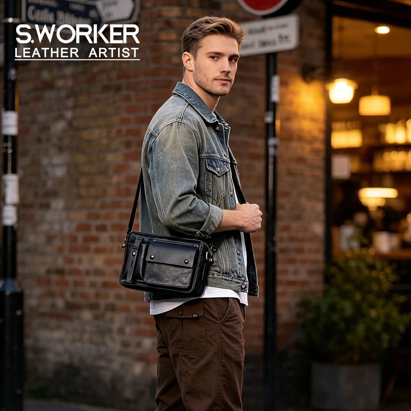 Oberschicht aus pflanzlich gegerbtem Echtleder, Herren-Umhängetasche, Crossbody-Tasche, lässiger, modischer, minimalistischer Stil – Detail 2