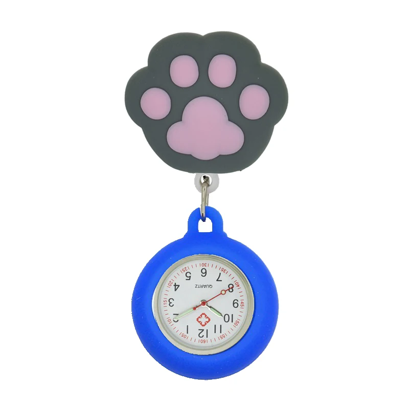 YIJIA carrete de insignia retráctil, lindo gato de dibujos animados, almohadilla de bolsillo, reloj de enfermera para trabajadores médicos con funda de silicona