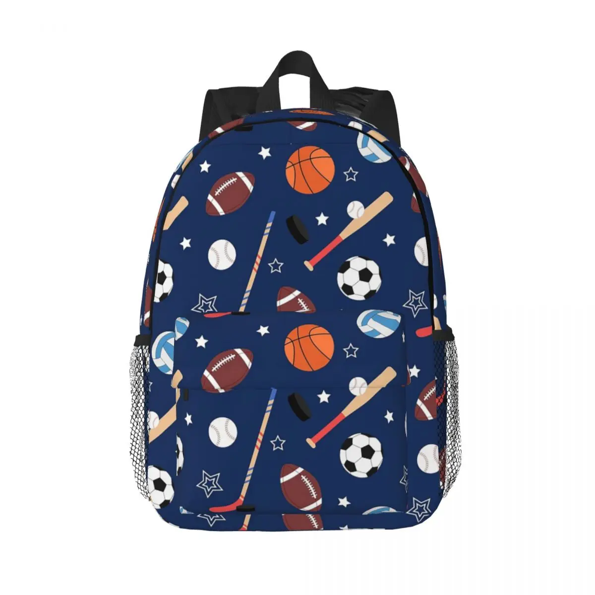 

Kids Sports Equipment Pattern On Blue Backpack Hot Sale Daypack Large Capacity Boys Girls BookBag Shoulder Bags Children Bag