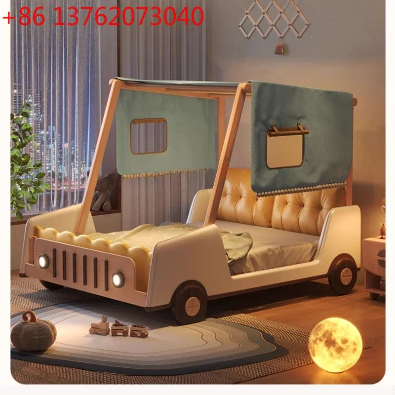 

Open Cartoon Bed for Car Boy Solid Wood Fence Bed Tree House Bed Tent