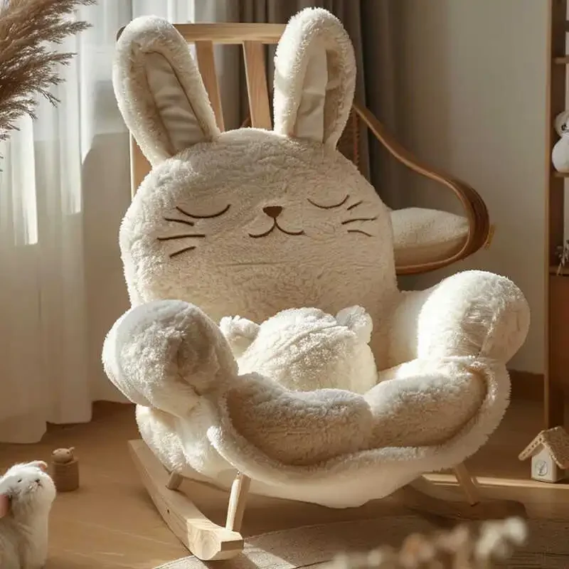 

Cute rabbit rocking chair adult balcony leisure chair lazy sofa single cream wind Internet celebrity rocking chair recliner