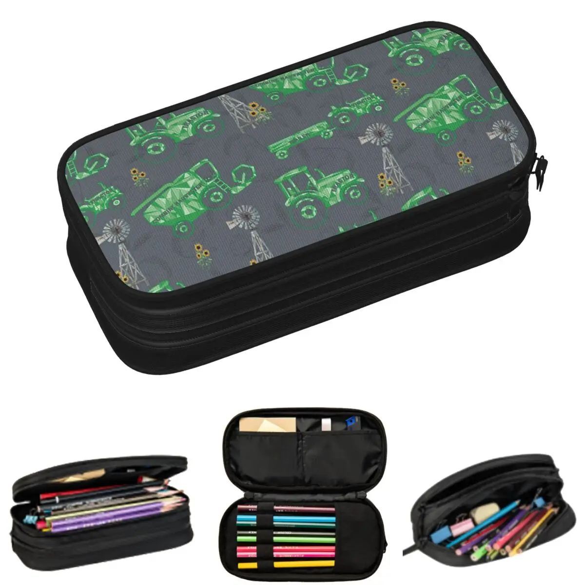 Tractor Agricultural Machines Farm Equipment Pencil Cases for Student School Pen Box Pencil Bag Big Capacity Pencil Pouch