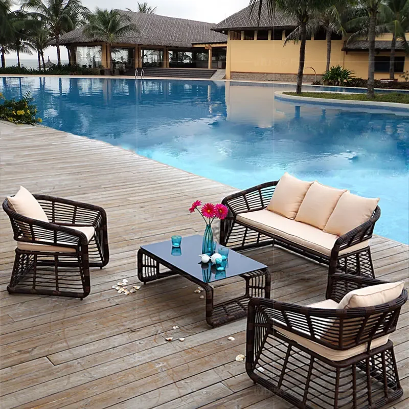 Outdoor rattan sofa balcony leisure rough rattan sofa courtyard sales department rattan chair sofa coffee table combination