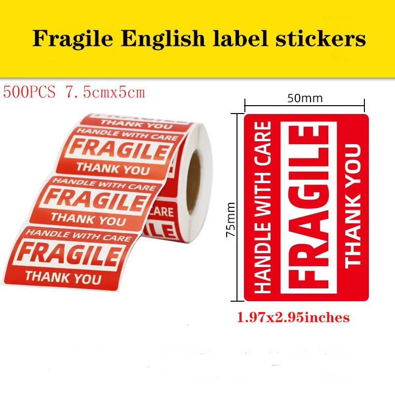 500PCS 2.95x1.97inch Fragile Stickers The Goods Please Handle With Care Warning Labels DIY Supplies7.5x5cm Fragile label sticker