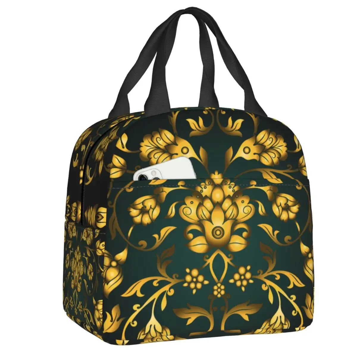 Victorian Baroque Floral Print Insulated Lunch Bag Europe Flower Leakproof Thermal Cooler Bento Box For Women Children Food Bags