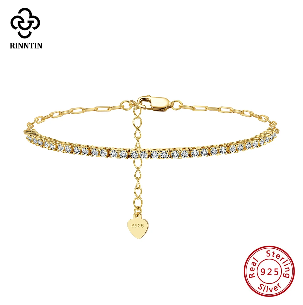 

Rinntin 1.5mm Full Moissanite Bracelets Paperclip Chain 925 Sterling Silver Wedding Dainty Bracelet GRA Certified Gift SMOB05