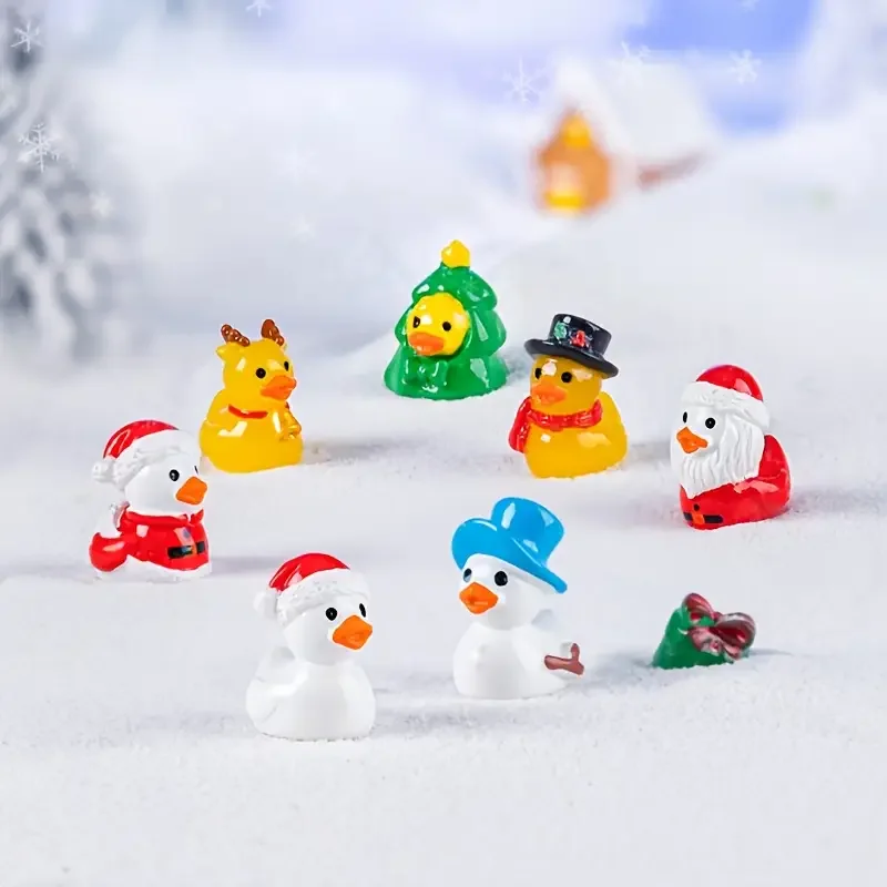 4/8pcs Cute Mini Resin Christmas Duck Miniatures