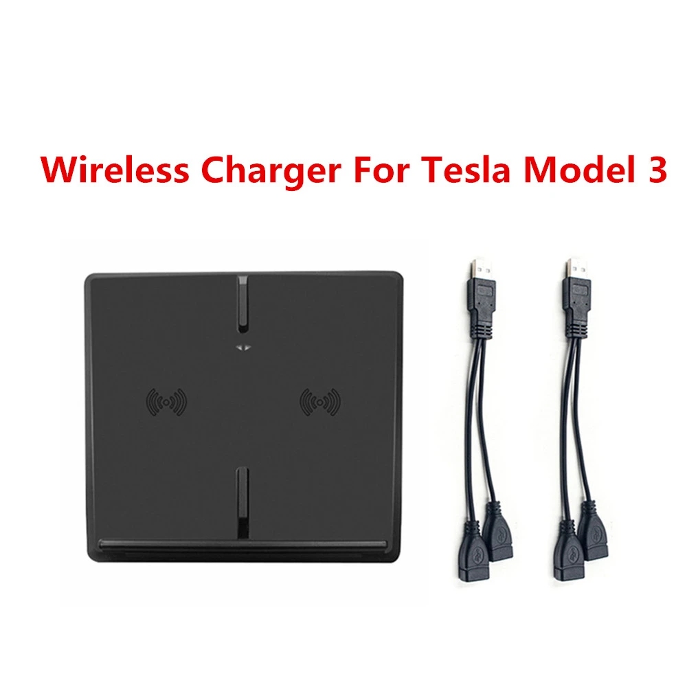 Newest Wireless Charger For Tesla Model 3 Support Dual Smartphone Pad Car Accessories 10W Fast Car charging USB Port