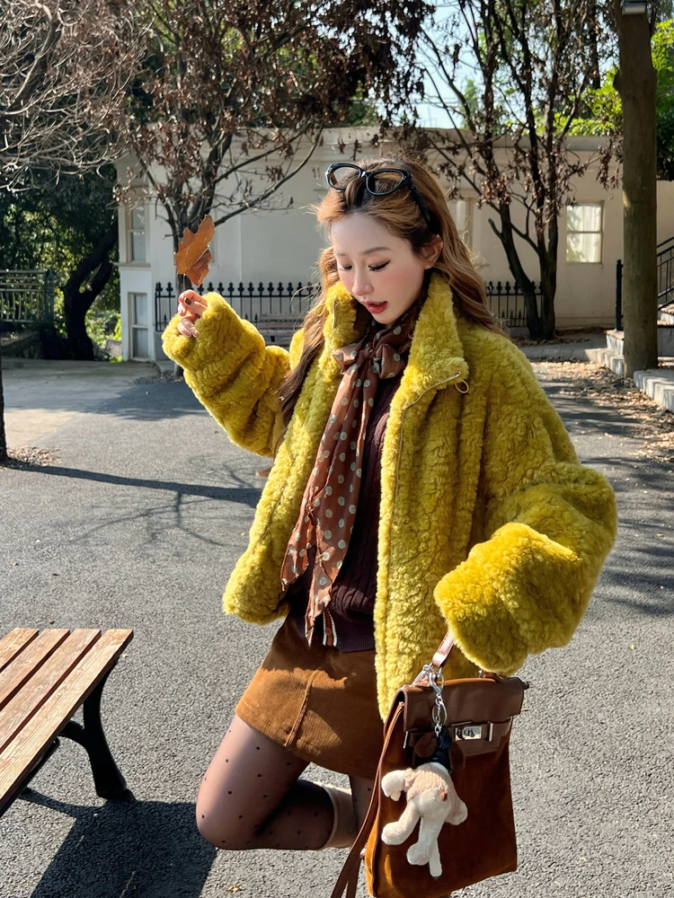 

Повседневная свободная короткая куртка NiiDaily из искусственного меха в винтажном стиле для женщин, на молнии, из полиэстера, модная уличная одежда