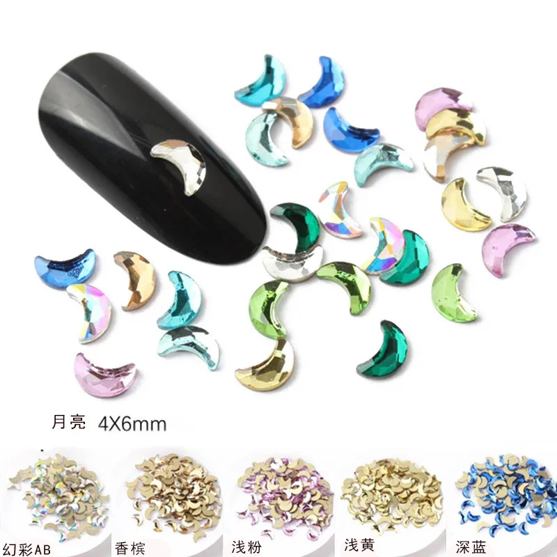 wholesale 4*6mm Moon crescent Flat Back Nail Rhinestone  Special Shaped Crystals Nail Art Stones 3D Personalized Decoration