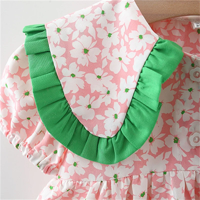 0 To 3 Years Old Summer Baby Girl Dress Floral Short Sleeve Cute Doll Collar Breathable Children Clothes Casual Toddler Costume