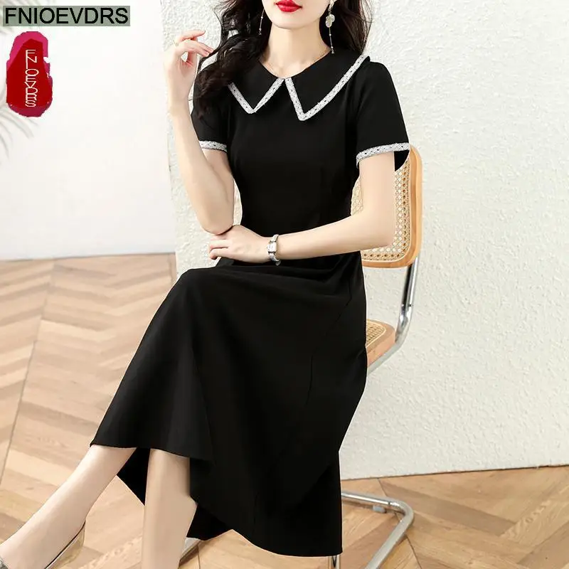 Sommer lässig lockeres Kleid Frauen neue heiße 2024 Französisch europäischen Stil Design Kurzarm schwarz T-Shirt Kleid Vestidos