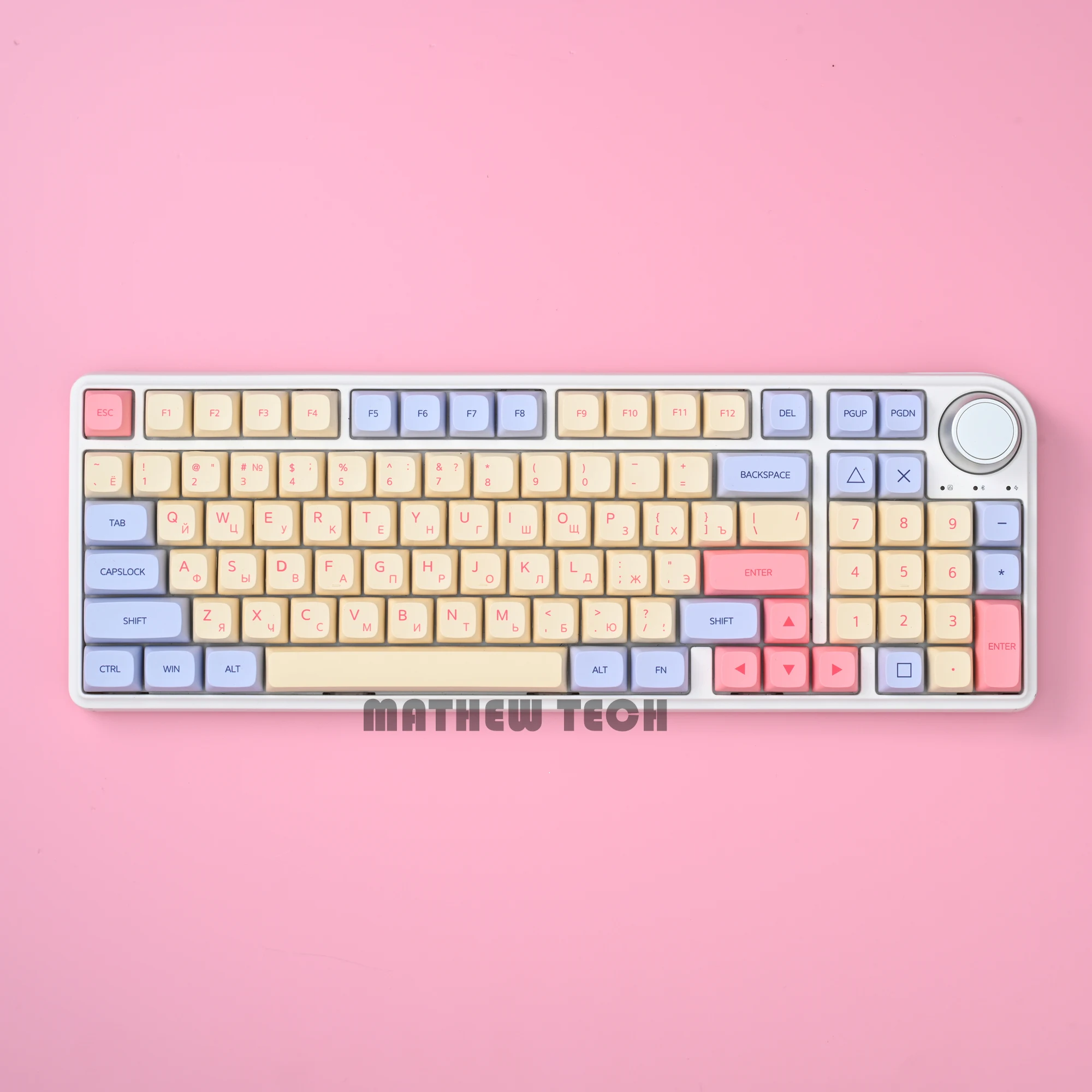 MATHEW TECH-Teclado mecánico MK96, Teclado mecánico Rosa intercambiable en caliente, perilla inalámbrica de tres modos, prelumada puñalada, luz RGB dinámica