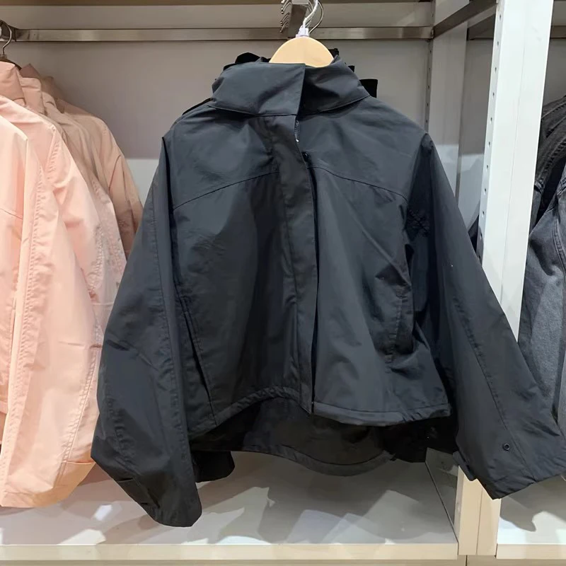 Windproof Stand Collar Jacket for Women's Outdoor Casual Hooded Thin Coat Jacket Top