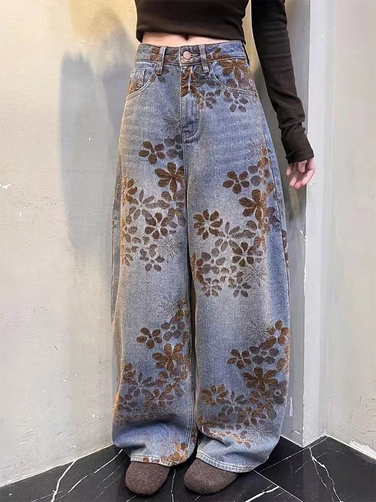 

Американские ретро-джинсы с высокой талией и широкими штанинами прямого кроя, женские модные весенние новые укороченные брюки-капри для повседневной носки, визуально стройнящие фигуру