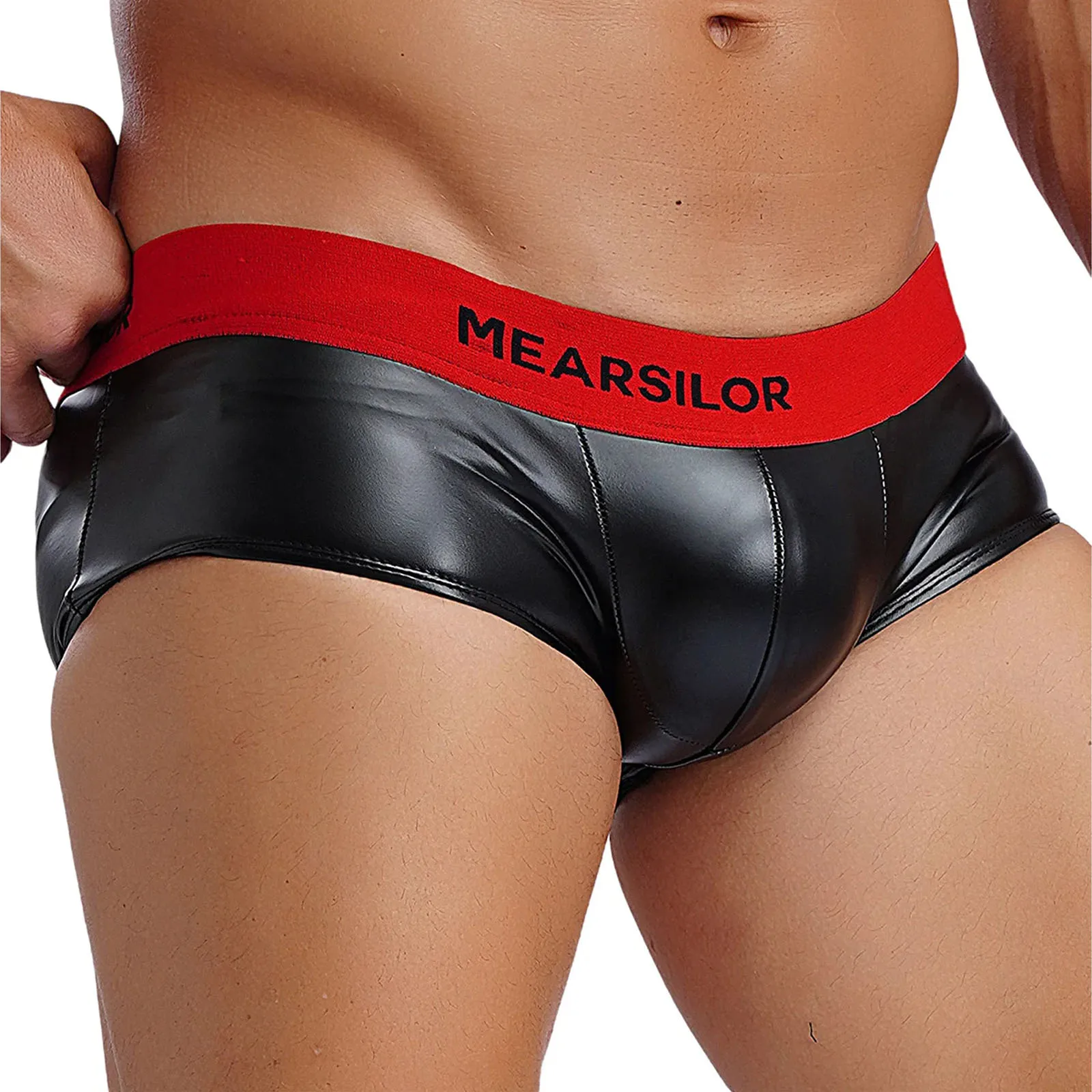 Mens Sexy Panties Latex Lingerie Wet Look Patent Leather Swimming Trunks Low Rise Bulge Pouch Briefs Boxer Shorts Swimwear