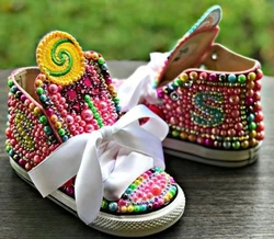 Personal Custom Kids Canvas For Girl  Crystals Diamond Birthday Party Shoes Dollbling Handmade Bling Pears Sneakers