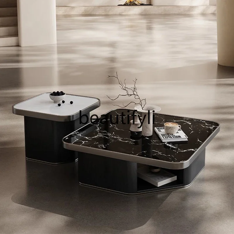 

X Light Luxury Super Crystal Stone Coffee Table Set Small Apartment Square Living Room Coffee Table High-End Feel