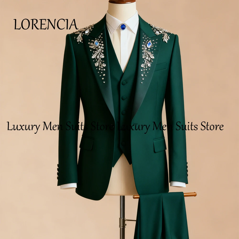 

Elegant Jewelry Suits for Men 3 Pcs Crystal Tuxedos Wedding Prom Party Outfits Customized Blazer Pants Vest robe mariage femme