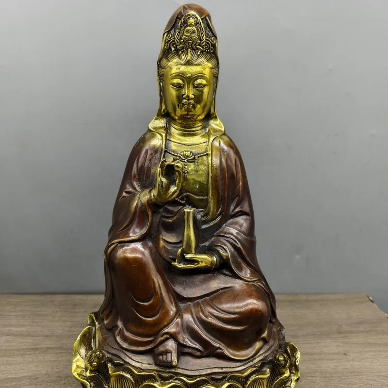 gilded , antique-style purple copper pure water vase Guanyin Buddha statue ornament, Chinese Zen sty