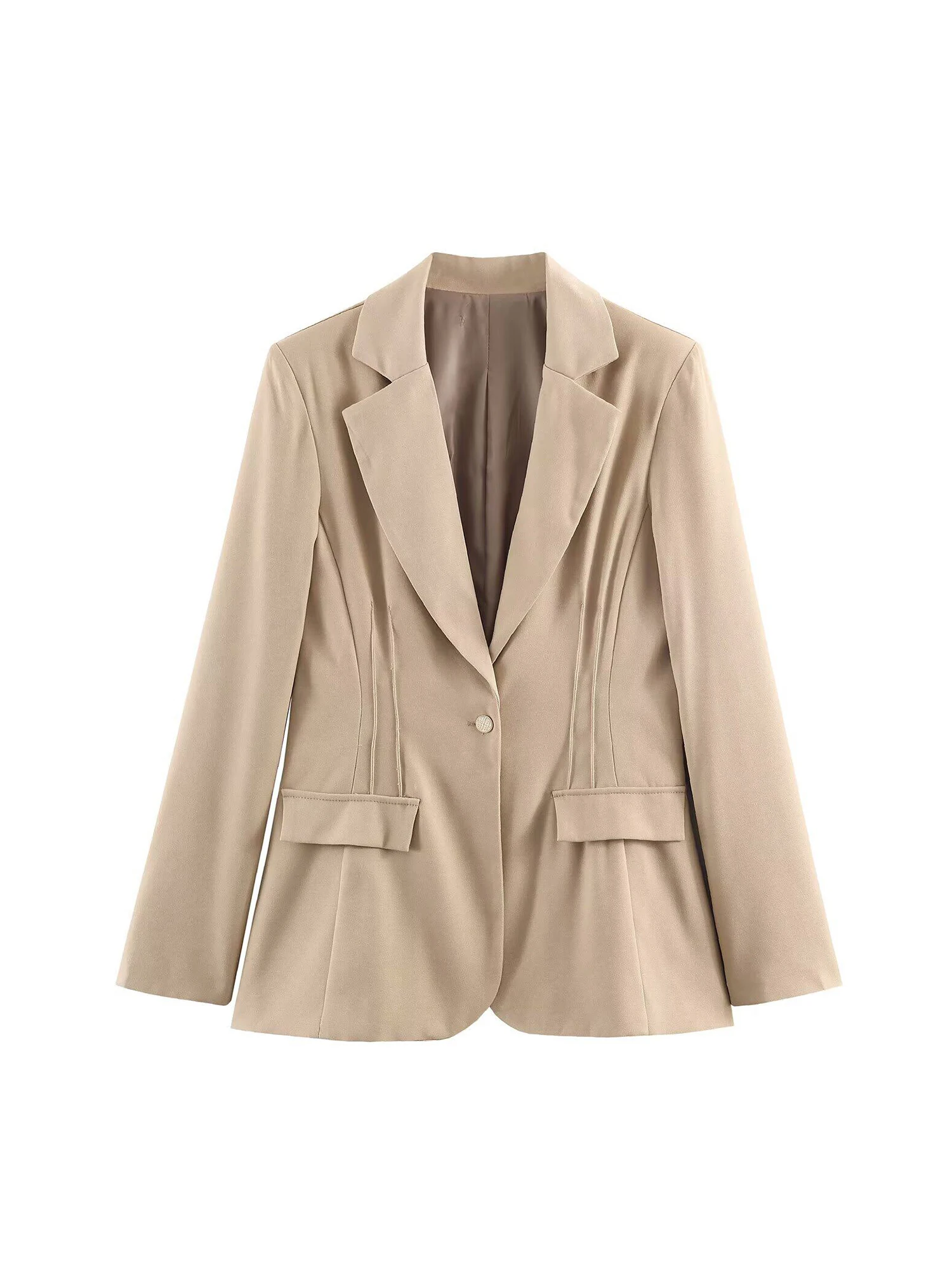 Damen Khaki Blazer Jacke Y2K 2000er Vintage Büro-Damen Anzugjacke Langarm Einreihig Oversize Oberbekleidung Herbst 2026