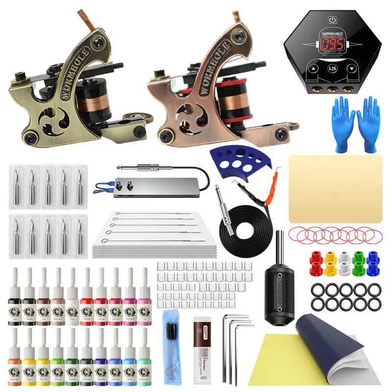 

New wormhole coil tattoo machine set full set of tattoo equipment secant line and fogging double machine tattoo set accessories