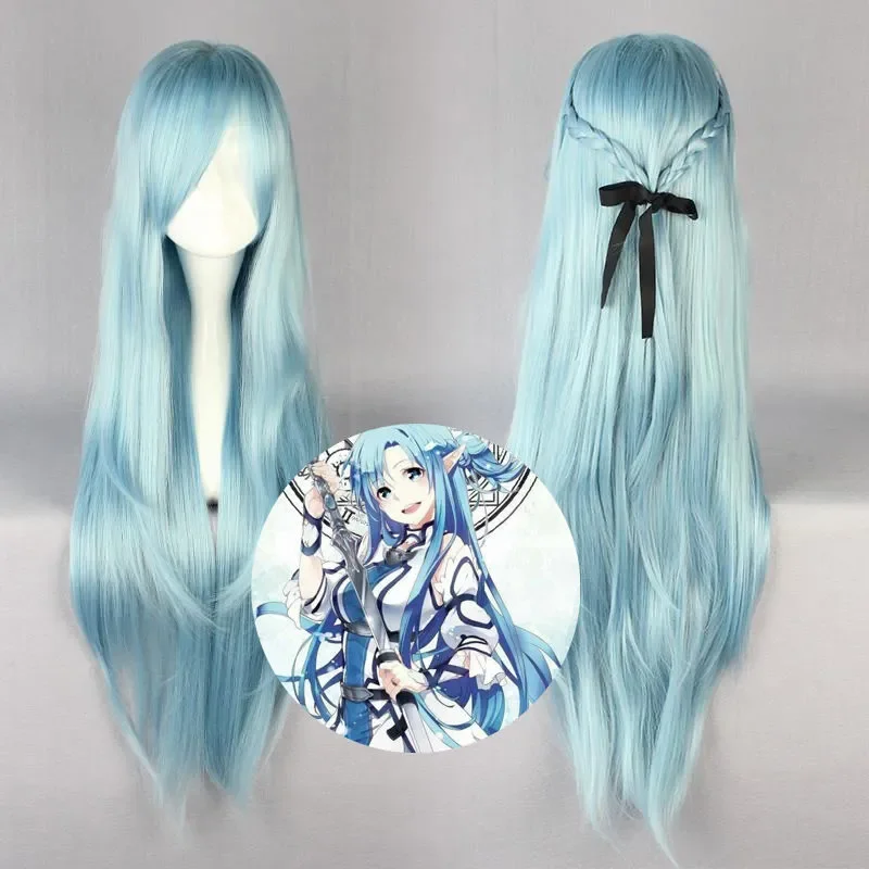 

Wholesale SAO ALO Titania Yuuki Asuna Water Fairy Long Straight Aqua Blue Cosplay Full Wig