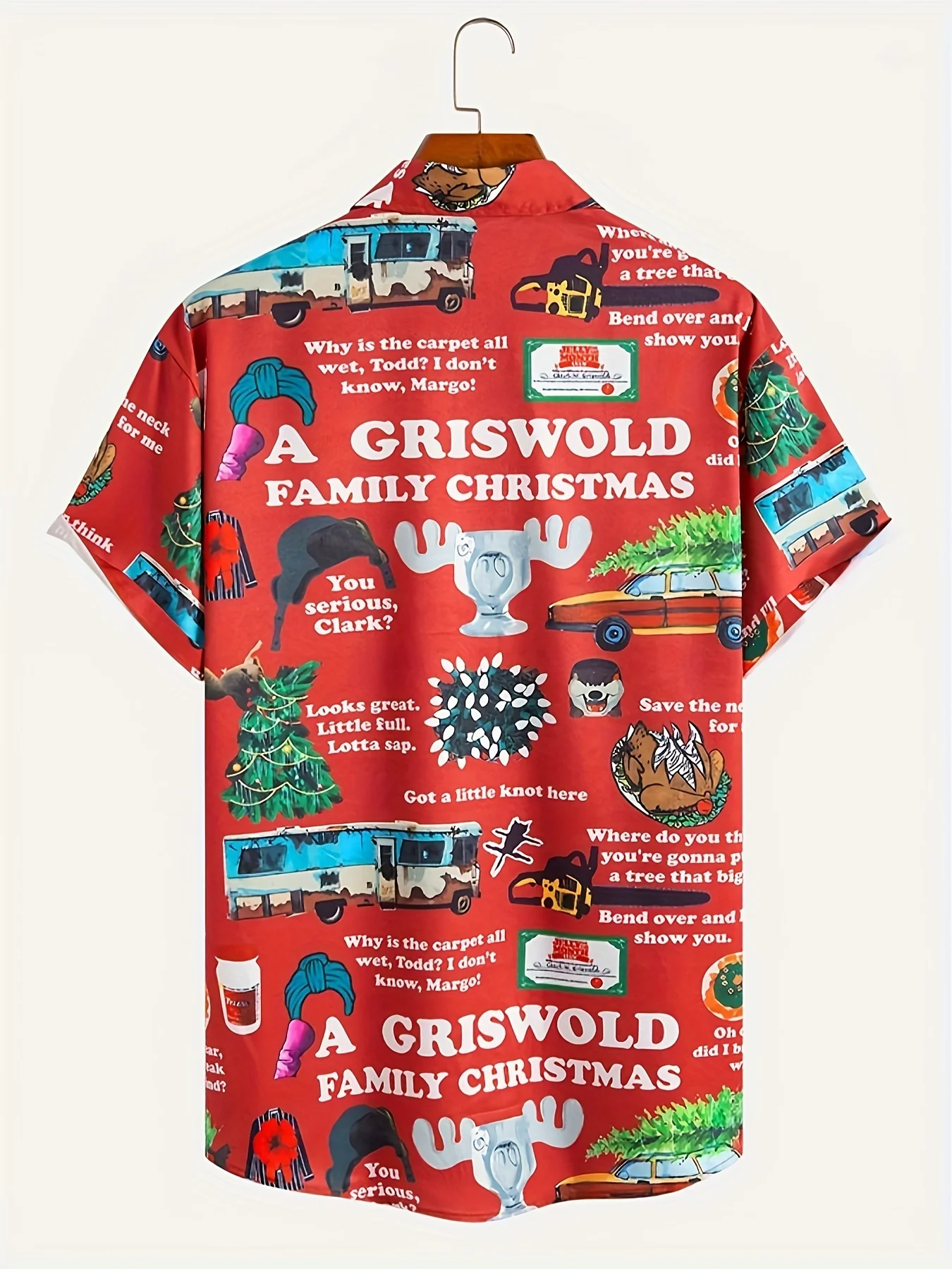 Hawaiian Plus Size Men's Christmas Deer and Funny Elements Print Shirt Summer Short Sleeve Shirt, Men's Clothing