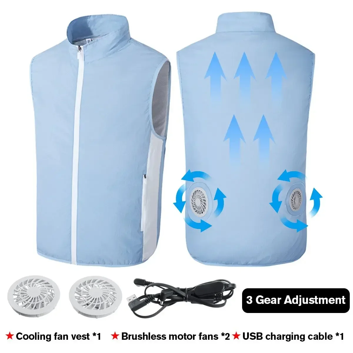 2024 Summer Cool Fan Vest Men\'s Sleeveless Jacket Outdoor Camping and Fishing USB High Power Cooling Air Conditioning Clothing