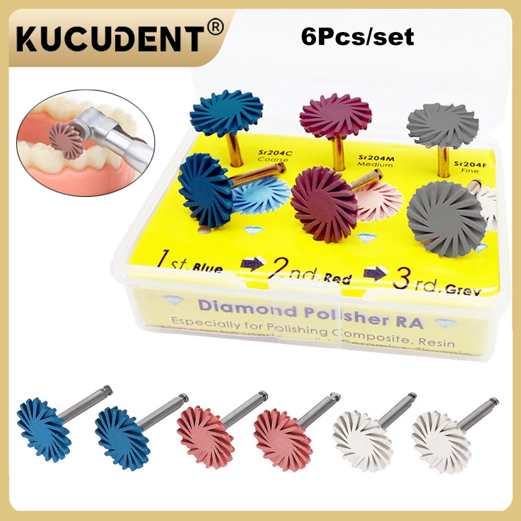 6Pcs/1Pack Dental Composite Resin Polishing Discs Rubber Polisher RA Wheel Spiral Flex Brush Polishing Diamond System Burs