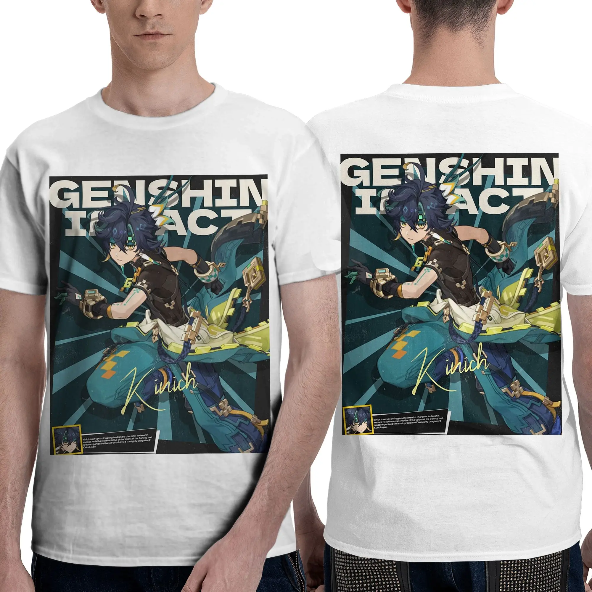 Kinich  Sunblast Genshin Impact Men T-Shirt Double Sided Plus Size T Shirts Men's Crew Neck Cotton Tees Short Summer Male