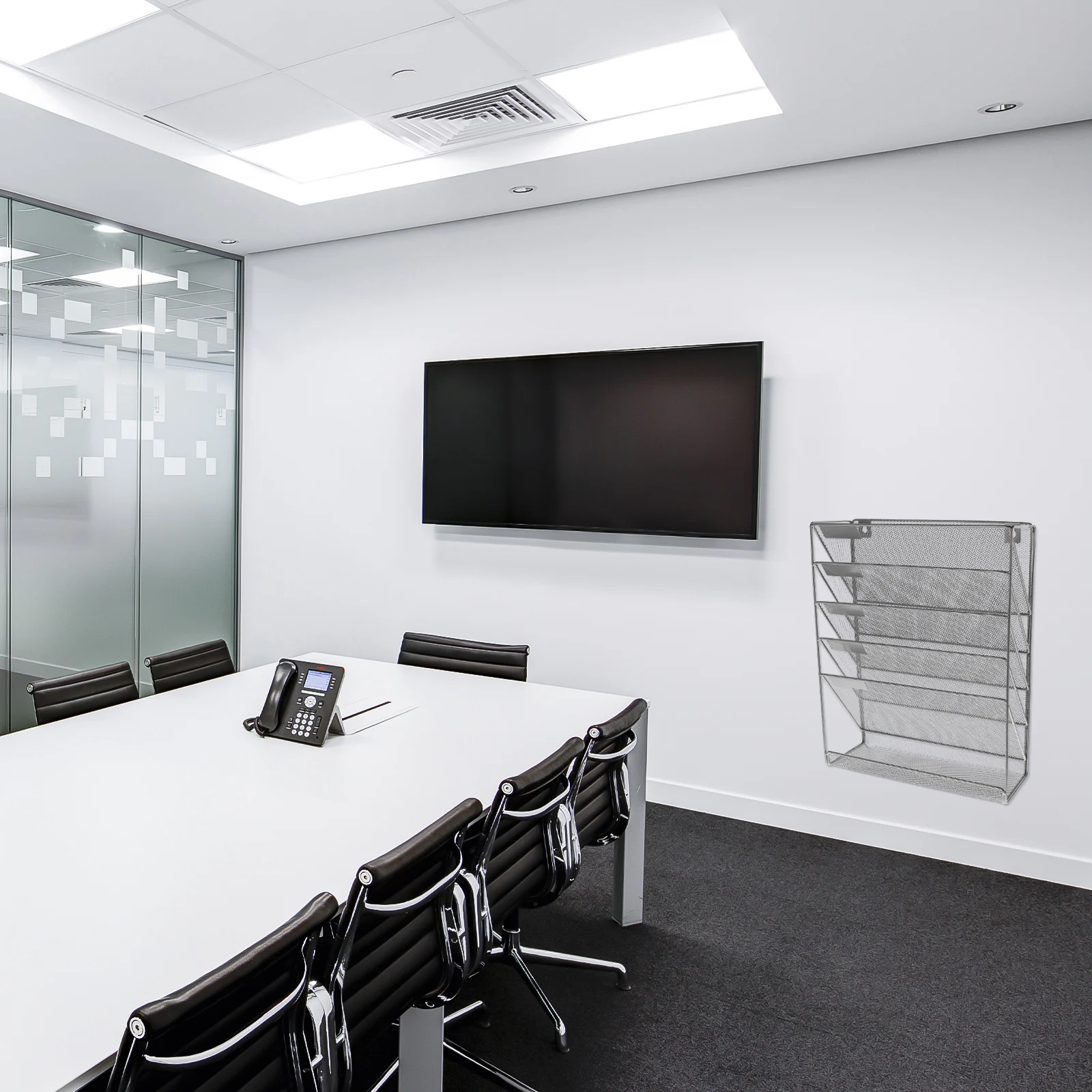 

1pc Wall-Mounted File Rack Iron Document Organizer Shelf Strong Load-Bearing Rustproof Office Home File Storage Rack