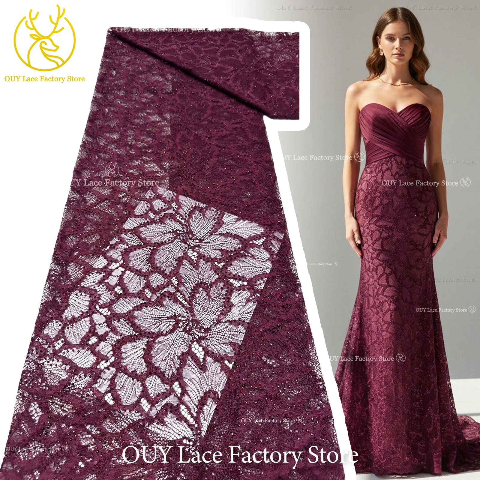 Nigerianischer Glasdiamant-Tüll-Spitzenstoff, französische Pailletten-Spitze, afrikanischer Spitzenstoff für Partykleid, Hochzeitskleid, 5 Yards – Detail 6