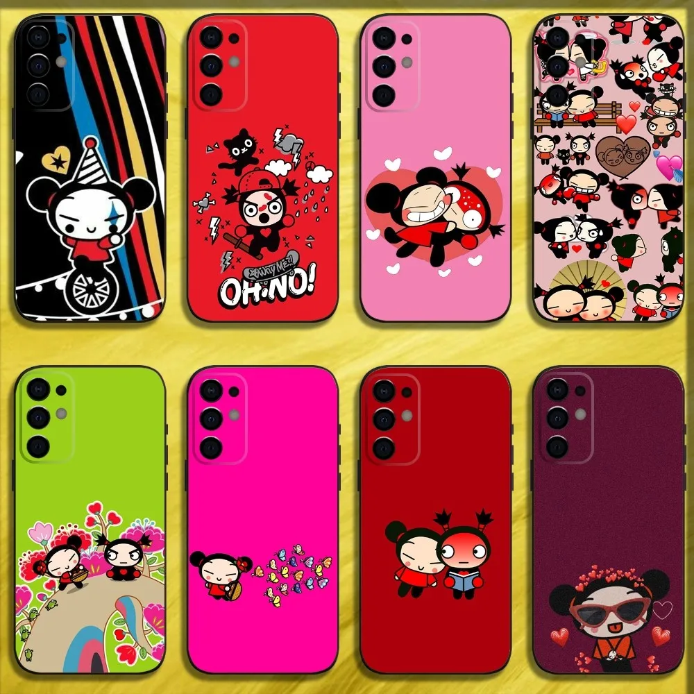 Cute P-Pucca Garu Phone Case For Samsung S24,S21,S22,S23,S30,Ultra,S20,Plus,Fe,Lite,Note,10,9,5G Black Soft Cover