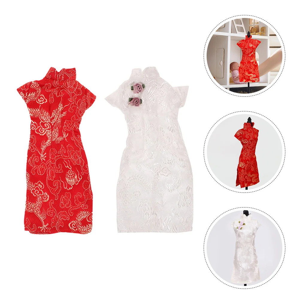 2 Pcs Cheongsam Girls Toys Reusable Costume Dress Cloth Decorative Outfits