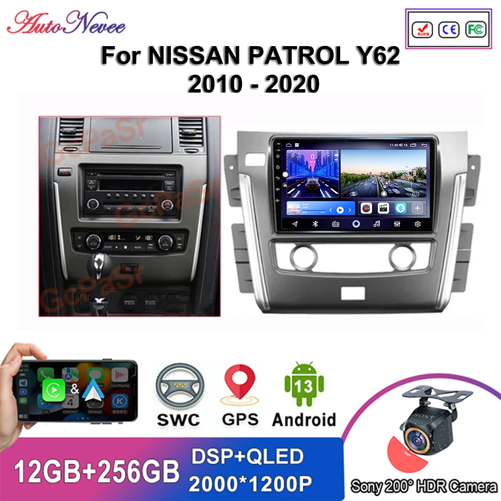 Android 14 CarPlay Radio For NISSAN PATROL Y62 2010 - 2020 Auto Radio Stereo Head Unit Multimedia Player GPS Navigation No 2din