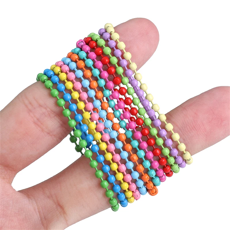 10pcs DIY Ball Bead Chains Sliver Colorful Fits Key Chain/Dolls/Label Hand Tag Connector for Jewelry Making Pendant Accessorise
