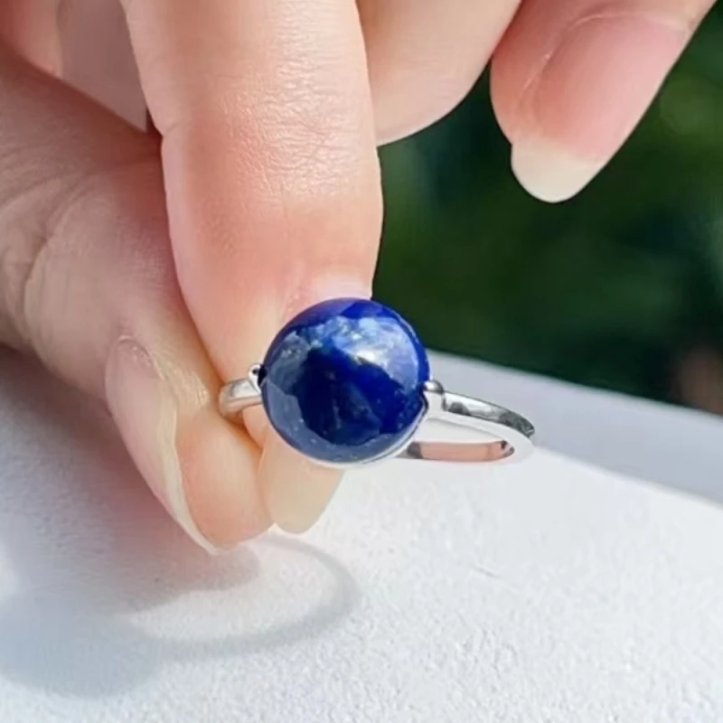 

Real Solid 925 Sterling Silver Band Lapis Lazuli Women Lucky Smooth Peach Tip Ring