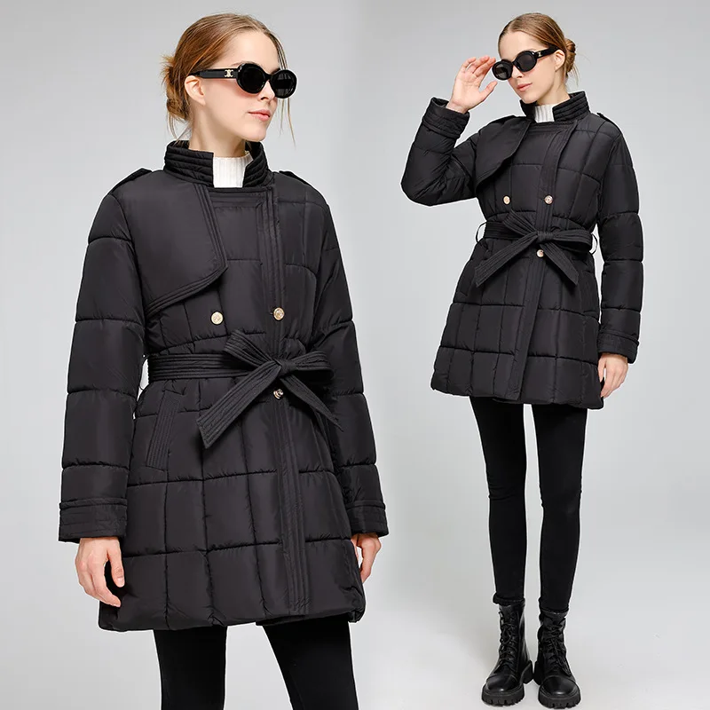 

2025 New Women's With Belt Jacket Winter Parkas Down Cotton Jacket Casual Coat Loose Thick Warm Hooded Parkas Outwear