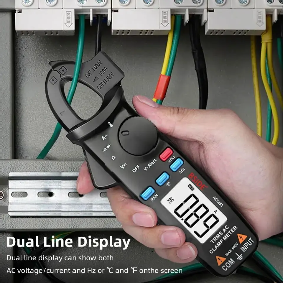 Bside digital clamp meter automatisch klingelte echte rms 1ma genauigkeit 200a strom dc ac multimeter vol ohm dioden temperatur ncv tester