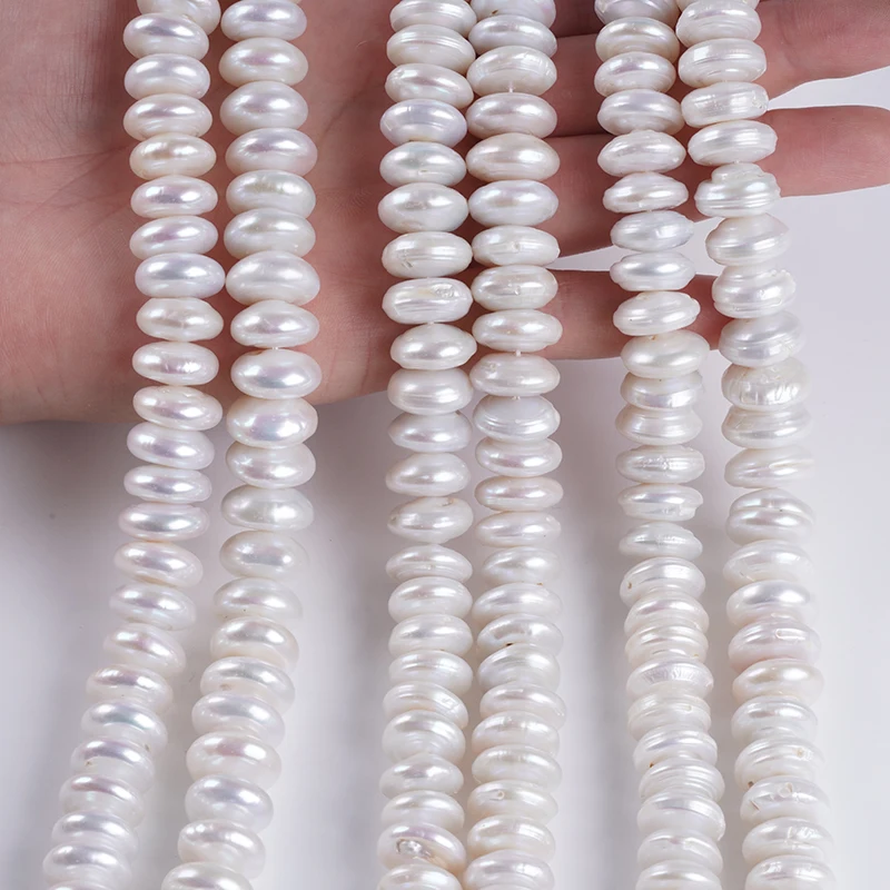

14-15mm White Color Coin Shape Freshwater Pearl Center Holes Strands for Jewelry Making