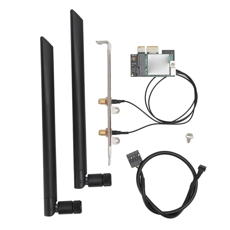 Placa de rede Wi-Fi sem fio de banda dupla, Adaptador Desktop, 2 Antenas, durável, Bluetooth 4.0, PCI-E, 1X, 2.4G, 5G