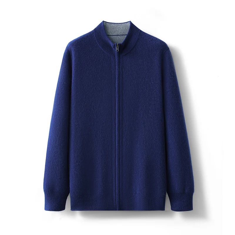 Cappotto in pura lana ispessita Colletto verticale bifacciale da uomo Cerniera Maglione lavorato a maglia casual Cardigan in cashmere su entrambi i lati
