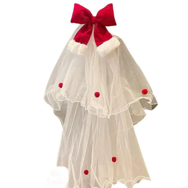 

X4YC Delicate Bridal Bows Veil Hair Accessory Christmas Hairpieces Hair Ornament for Weddings and Engagement Parties