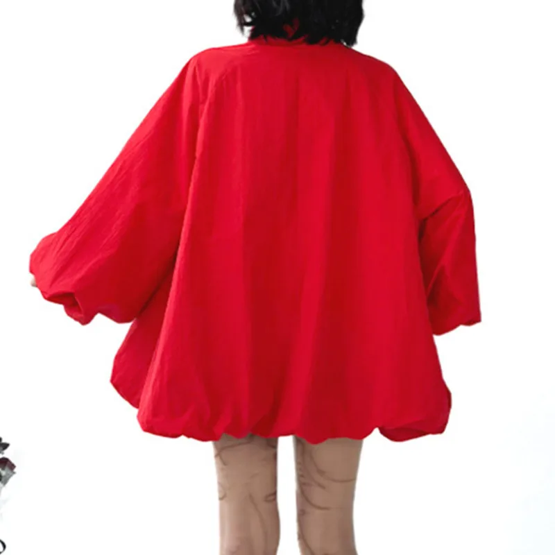 HKSH Frühling Herbst Neue Frauen Jacke Übergroßen Stehkragen Lange Laterne Hülse Zipper Einfarbig Streetwear Trendy Mantel HK12570