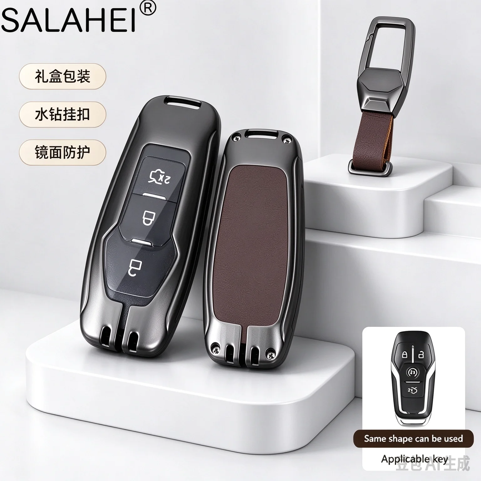 Auto Smart Key Cover Case For Ford Focus 3 4 ST Mondeo 5 MK5 Mustang F-150 Explorer Edge Fiesta Kuga MK34 Alloy Leather Keychain