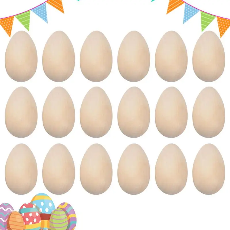 Unfinished Wood Easter Eggs 20pcs Smooth Fake Wood Craft Eggs DIY Easter Decor Party Favors Creative Kids Game For Crafts